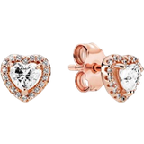 Pandora Sparkling Elevated Heart Stud Earrings - Rose Gold/Transparent