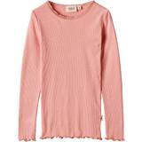 Pink - S Børnetøj Wheat Langærmet Rib T-shirt Reese rosette
