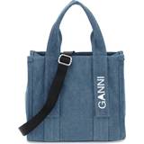 Ganni Blå Tasker Ganni Womens Denim Branded Recycled-cotton Tote bag