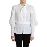 Ballonærmer - Dame - Trykknapper Bluser Dolce & Gabbana Ascot Collar Lantern Sleeves Top Blouse - White
