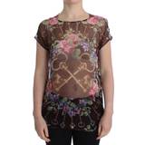 Blomstrede Bluser Dolce & Gabbana Black Key Floral Print Silk Blouse T-shirt IT42