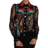 Dolce & Gabbana Dame Skjorter Dolce & Gabbana Black Lace Crystal SPACE Shirt IT36
