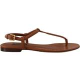 Dolce & Gabbana Hjemmesko & Sandaler Dolce & Gabbana Brown Leather T-strap Slides Flats Sandals Shoes EU35.5/US5