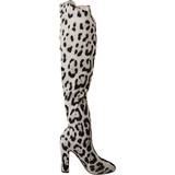 38 - Hvid Høje støvler Dolce & Gabbana White Black Leopard Stretch Long Boots EU36/US5.5