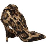 Dolce & Gabbana Guld Sko Dolce & Gabbana Gold Leopard Sequins Heels Boots Shoes EU39.5/US9