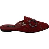 Dolce & Gabbana Stilethæl Sko Dolce & Gabbana Red Lace Crystal Slide On Flats Shoes EU35/US4.5