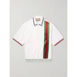 Gucci L T-shirts & Toppe Gucci Satin-Trimmed Monogrammed Cotton-Blend Terry Zip-Up Polo Shirt Men White