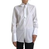 Dame - One Size T-shirts & Toppe Dolce & Gabbana White Cotton Ascot Collar Long Sleeves Top IT42
