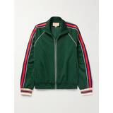 Gucci Herre Jakker Gucci Striped Logo-Jacquard Tech-Jersey Track Jacket Men Green