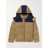 Gucci Herre Jakker Gucci Logo-Jacquard Cotton-Blend Canvas Hooded Down Jacket Men Neutrals IT