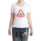 Moschino Dame Overdele Moschino White Cotton Graphic Triangle Print T-shirt IT46