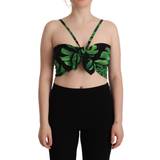 Dolce & Gabbana Peplum Tøj Dolce & Gabbana Black Green Leaf Silk Halter Cropped Top IT48