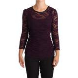Blomstrede Bluser Dolce & Gabbana Purple Lace Long Sleeve Top Blouse IT38
