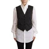 Dolce & Gabbana Uld Overdele Dolce & Gabbana Black Stripes Wool V-neck Sleeveless Button Vest Top IT40