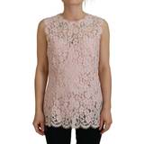 Dame - Skind T-shirts & Toppe Dolce & Gabbana Pink Floral Lace Sleeveless Tank Blouse Top Pink