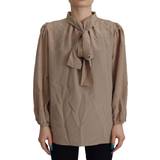 Brun - Silke Overdele Dolce & Gabbana Brown Waistband Sleeves Ascot Collar Top Blouse IT42
