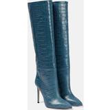 Blå Høje støvler Paris Texas Stiletto Croc-Embossed Leather Knee-High Boot