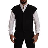 Uld - XL Veste Dolce & Gabbana Black Wool Cotton Dress Waistcoat Vest IT48
