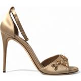 4 - Satin Hjemmesko & Sandaler Dolce & Gabbana Gold Satin Ankle Strap Crystal Sandals Shoes EU38.5/US8