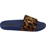 Dolce & Gabbana Badesandaler Dolce & Gabbana Blue Brown Leopard Logo Rubber Slides Slippers Shoes EU44/US11