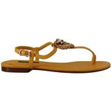 39 - Gul Sandaler Dolce & Gabbana Mustard Leather Devotion Flats Sandals Shoes EU35/US4.5