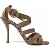 Dolce & Gabbana Guld Hjemmesko & Sandaler Dolce & Gabbana Bronze Crystal Strap Heels Sandals Shoes EU40/US9.5