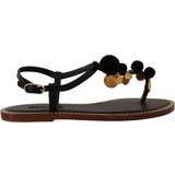 Dolce & Gabbana Hjemmesko & Sandaler Dolce & Gabbana Black Leather Coins Flip Flops Sandals Shoes EU36.5/US6