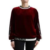 Dame - Fløjl Sweatere Dolce & Gabbana Bordeaux Velvet Crew Neck Pullover Sweater IT36