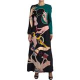Dame - Lange kjoler - Uld Dolce & Gabbana Multicolor Long Sleeves A-line Maxi Dress IT48