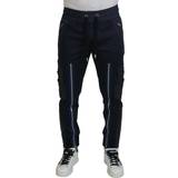 Dolce & Gabbana Herre Bukser & Shorts Dolce & Gabbana Dark Blue Cotton Zipper Jogger Pants IT48