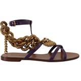 Brun Sandaler med hæl Dolce & Gabbana Purple Leather Devotion Flats Sandals Shoes EU38.5/US8