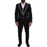 Uld Jakkesæt Dolce & Gabbana Black Wool White Silk Slim Fit Suit IT54