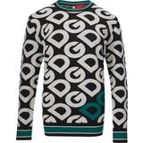 Dolce & Gabbana Uld Overdele Dolce & Gabbana Black Wool Sweater with White Logo Allover IT40