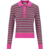 Dame - Merinould - Pink Overdele Ganni Pink Striped Polo 999 Multicolour