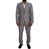 Sølv Jakkesæt Dolce & Gabbana Silver Wool Silk Piece Slim Fit Suit IT52
