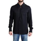 3XL - Herre - Silke Skjorter Dolce & Gabbana Black Jacquard Silk Casual Button Down Shirt IT44