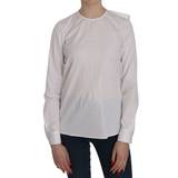 DSquared2 Dame Overdele DSquared2 White Crew Neck Long Sleeve Cotton Blouse IT38