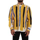 Gul - One Size Overdele Dolce & Gabbana Yellow Striped Henley Linen Cotton Shirt IT40