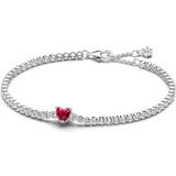 Rød Armbånd Pandora Sparkling Heart Tennis Bracelet - Silver/Red