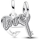 Pandora Sølv Charms & Vedhæng Pandora Splittable Heart & Key Dangle Charm - Silver/Transparent