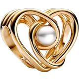 Pandora Hvid Charms & Vedhæng Pandora Openwork Swirling Heart Charm - Gold/Pearl