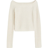 H&M Dame Sweatere H&M Schulterfreier Pullover In Rippstrick - Hell Beige