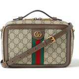 Gucci Ophidia Small Leather-Trimmed Monogrammed Coated-Canvas Shoulder Bag Men Brown