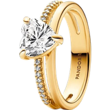 Pandora Guld Ringe Pandora Double Band Heart Ring - Gold/Transparent