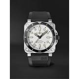 Bell & Ross Kronografer Ure Bell & Ross BR 03-92 Diver Automatic 42mm and Rubber Watch, Ref. No. BR0392-D-WH-ST/SRB Men White