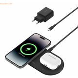 Belkin Mobiltilbehør Belkin BoostCharge Pro 2-i-1 trådlös laddare med magnetisk Qi2 15 W, Trådlös snabbladdning av iPhone som är kompatibel med serierna iPhone 15, AirPods och enheter med MagSafe Svart