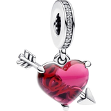 Glas Charms & Vedhæng Pandora Heart & Arrow Murano Dangle Charm - Silver/Pink/Transparent
