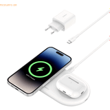 Belkin Mobiltilbehør Belkin BoostCharge Pro 2-i-1 trådlös laddare med magnetisk Qi2 15 W, Trådlös snabbladdning av iPhone som är kompatibel med serierna iPhone 15, AirPods och enheter med MagSafe Vit