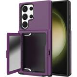 Lilla - Samsung Galaxy S23 Ultra Mobilcovers MAULUND Card Holder & Built-in Mirror Hybrid Cover for Galaxy S23 Ultra