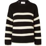 Selected Dame Sweatere Selected Bloomie Striped Knitted Jumper - Black